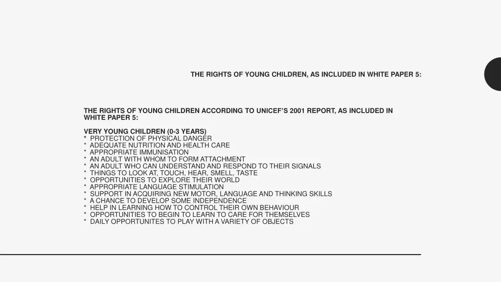 the rights of young children as included in white
