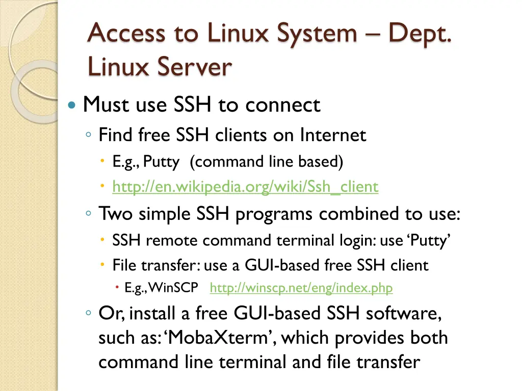 access to linux system dept linux server must
