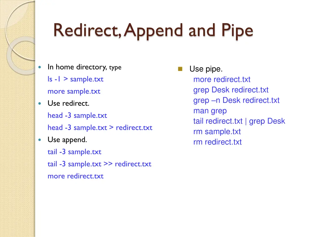 redirect append and pipe 2