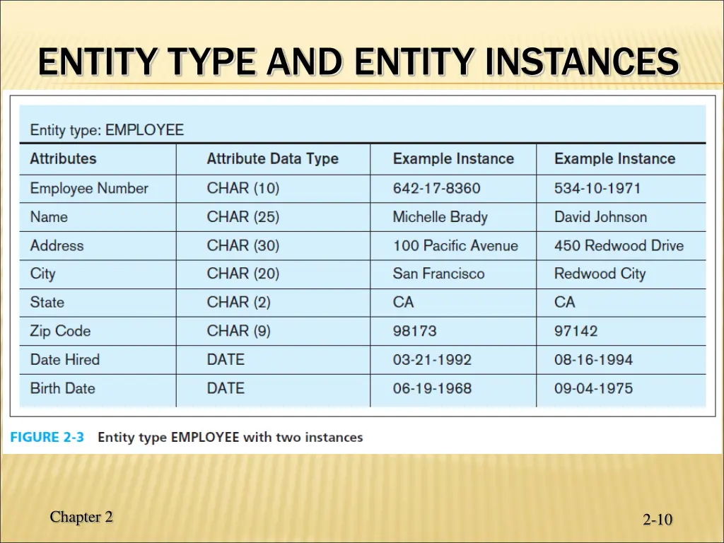 entity type and entity instances