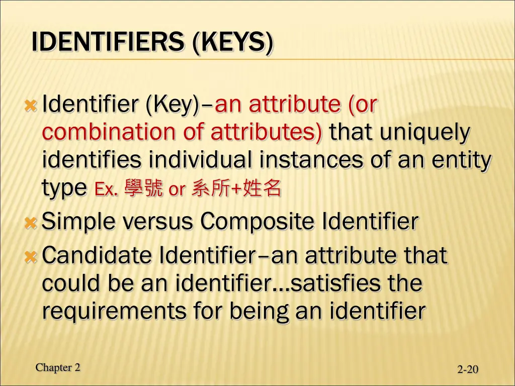 identifiers keys