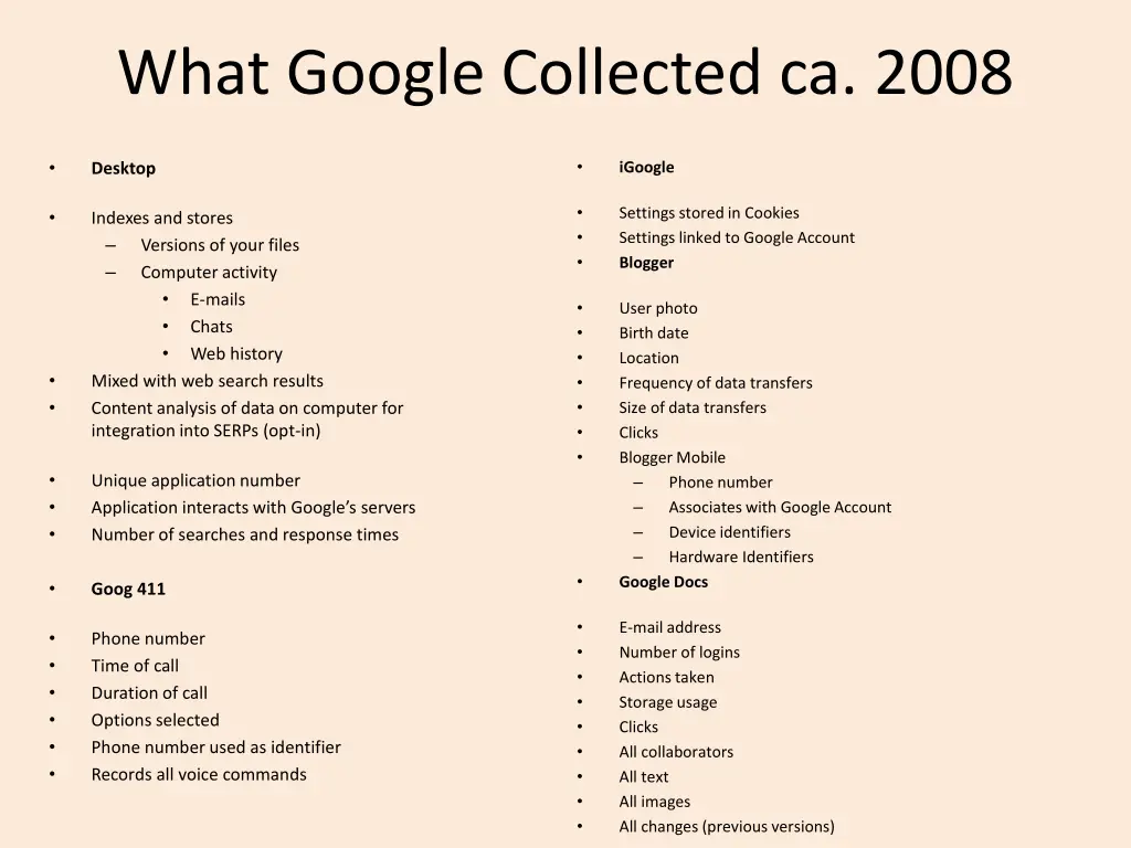 what google collected ca 2008 4
