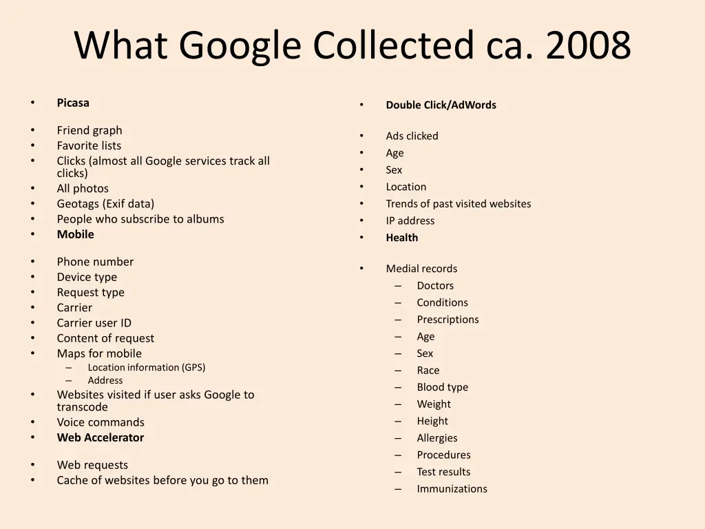 what google collected ca 2008 6