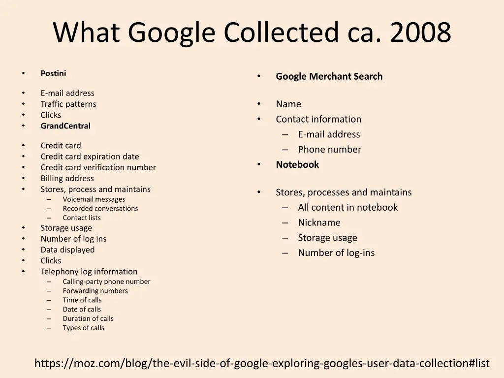 what google collected ca 2008 7