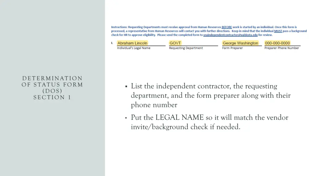 determination of status form dos section 1