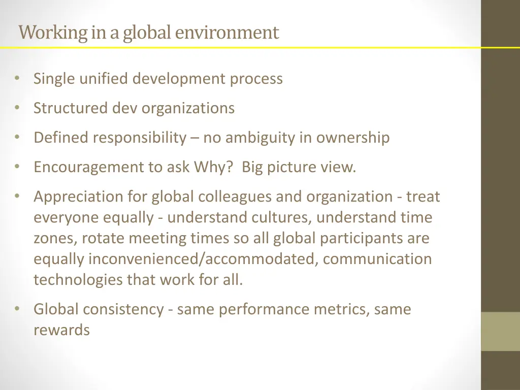 working in a global environment