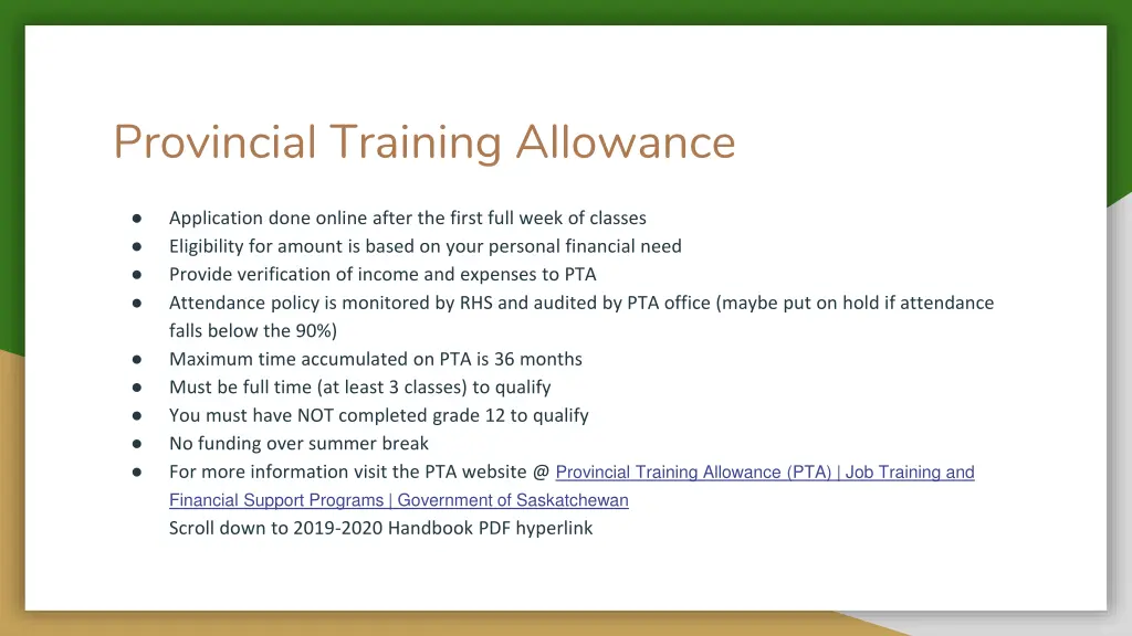 provincial training allowance