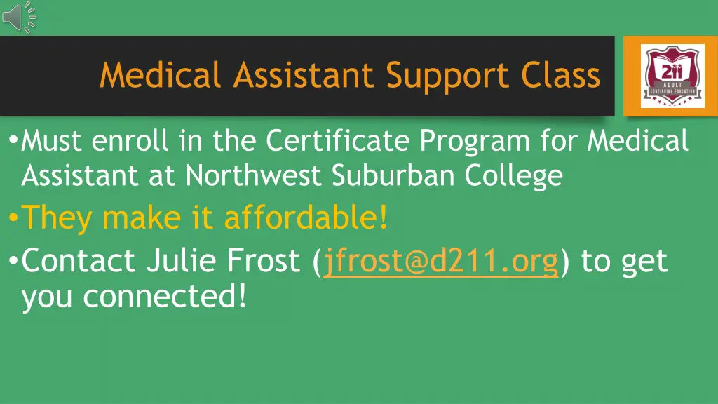 medical assistant support class
