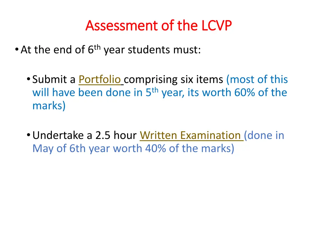 assessment assessment of the lcvp