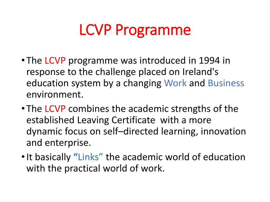 lcvp programme lcvp programme