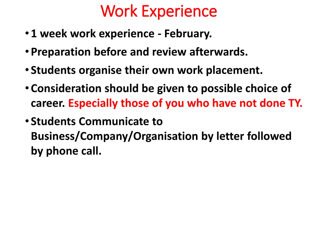 work experience work experience