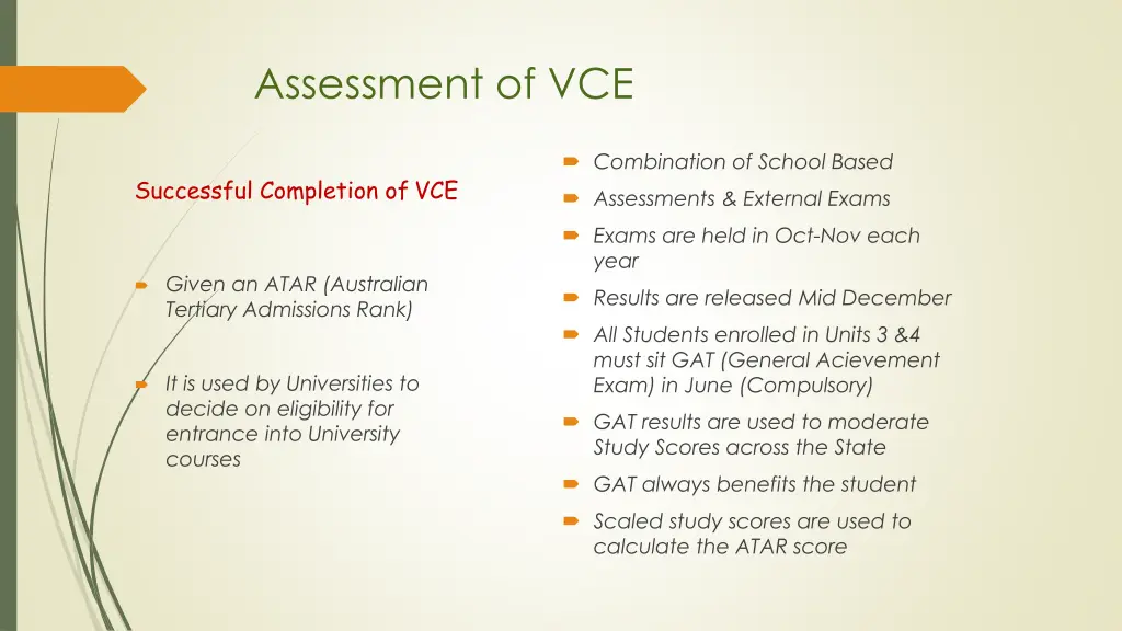 assessment of vce