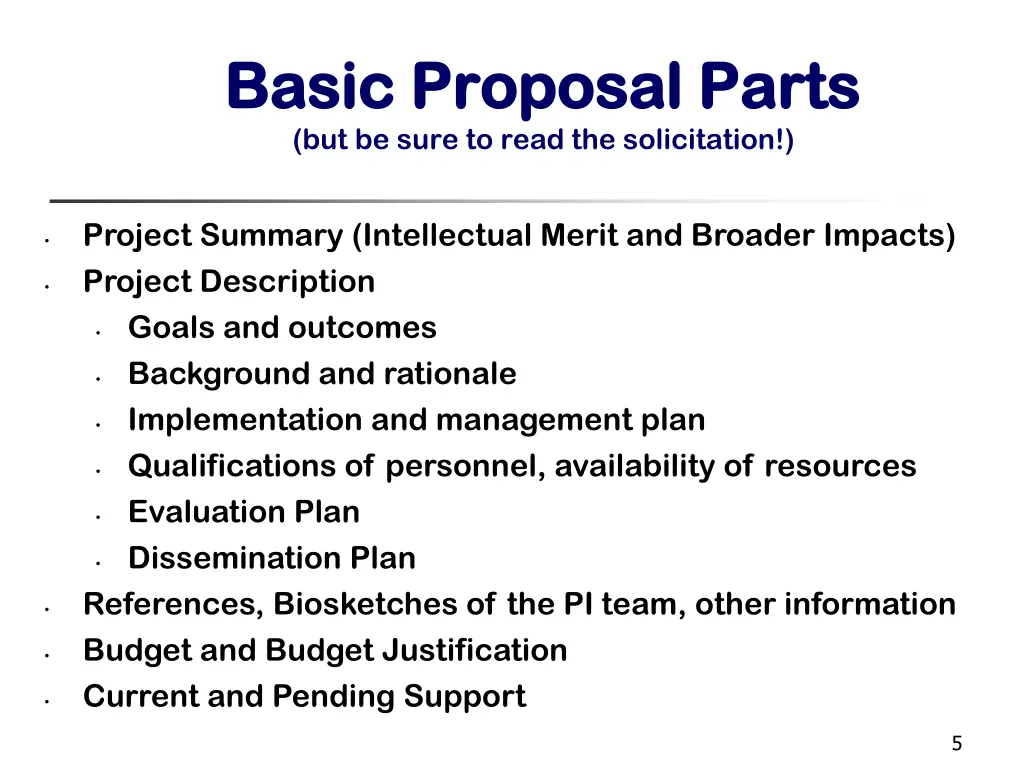 basic proposal parts basic proposal parts