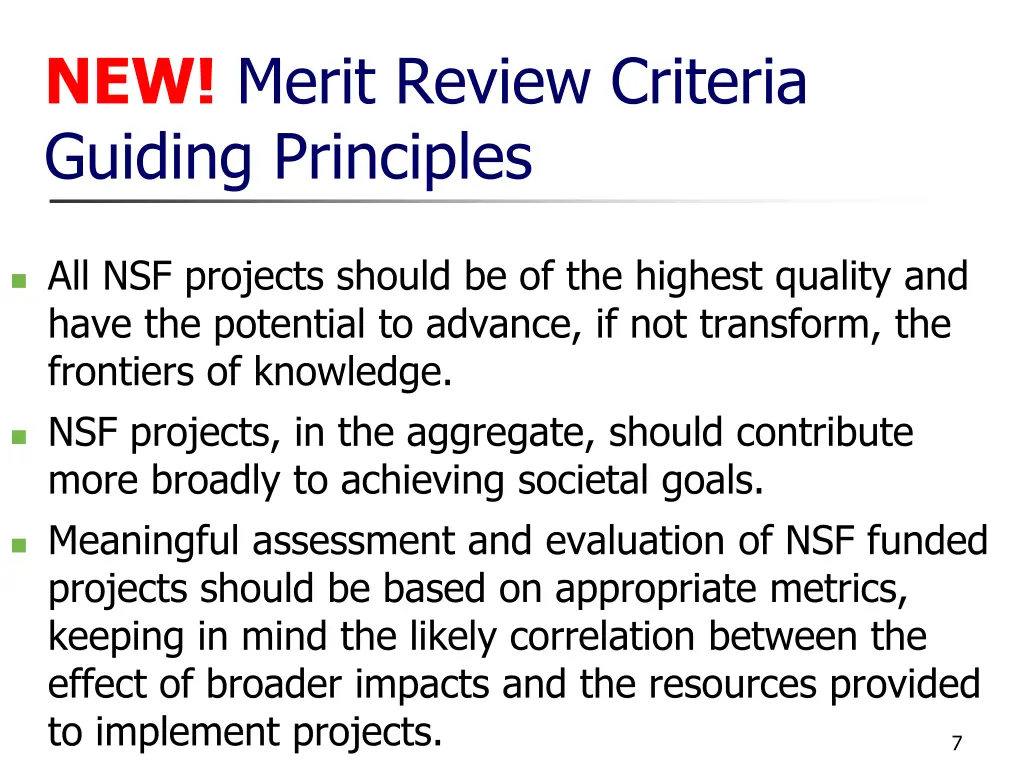new merit review criteria guiding principles