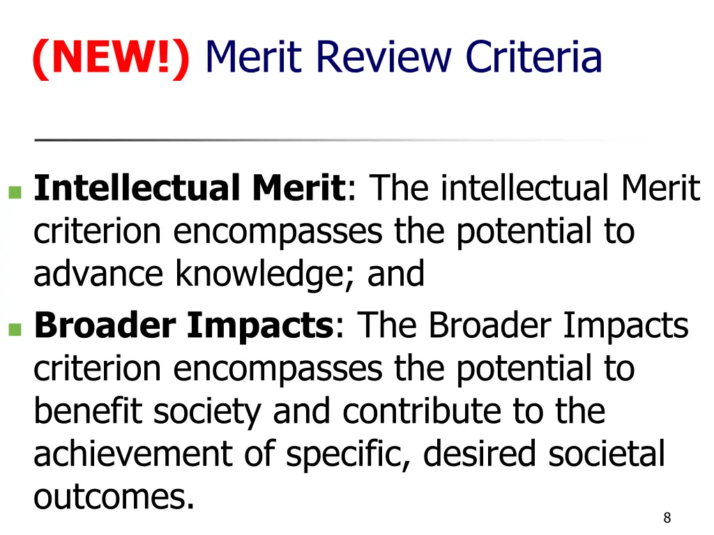 new merit review criteria