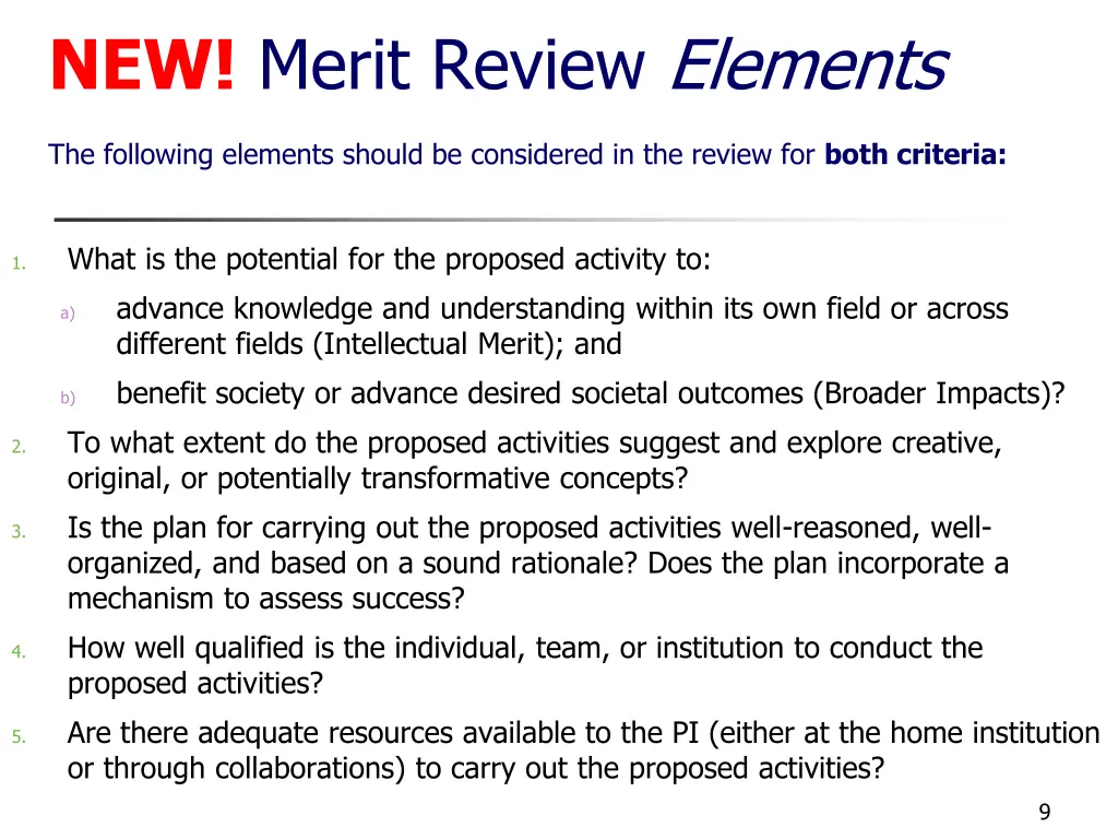 new merit review elements