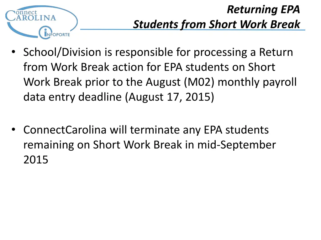 returning epa