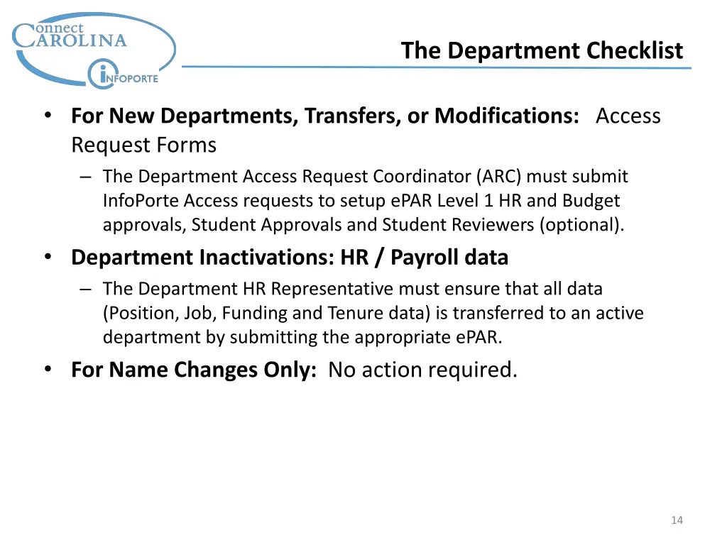the department checklist