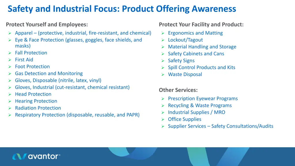 safety and industrial focus product offering