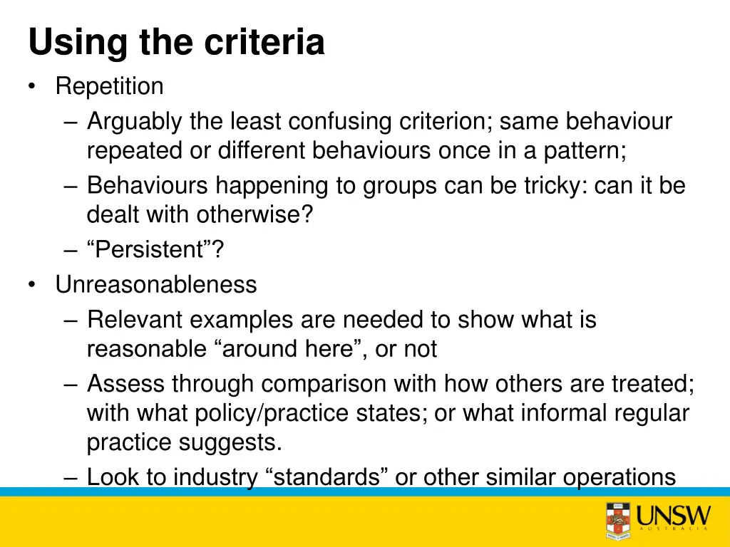 using the criteria repetition arguably the least