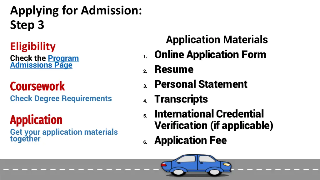 applying for admission step 3