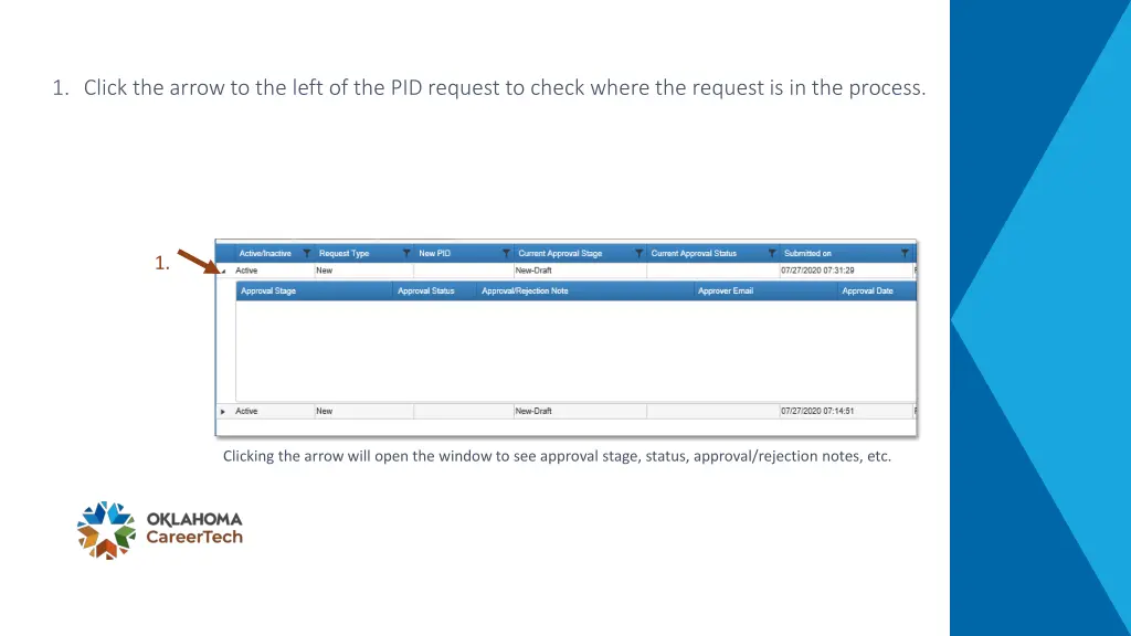 1 click the arrow to the left of the pid request