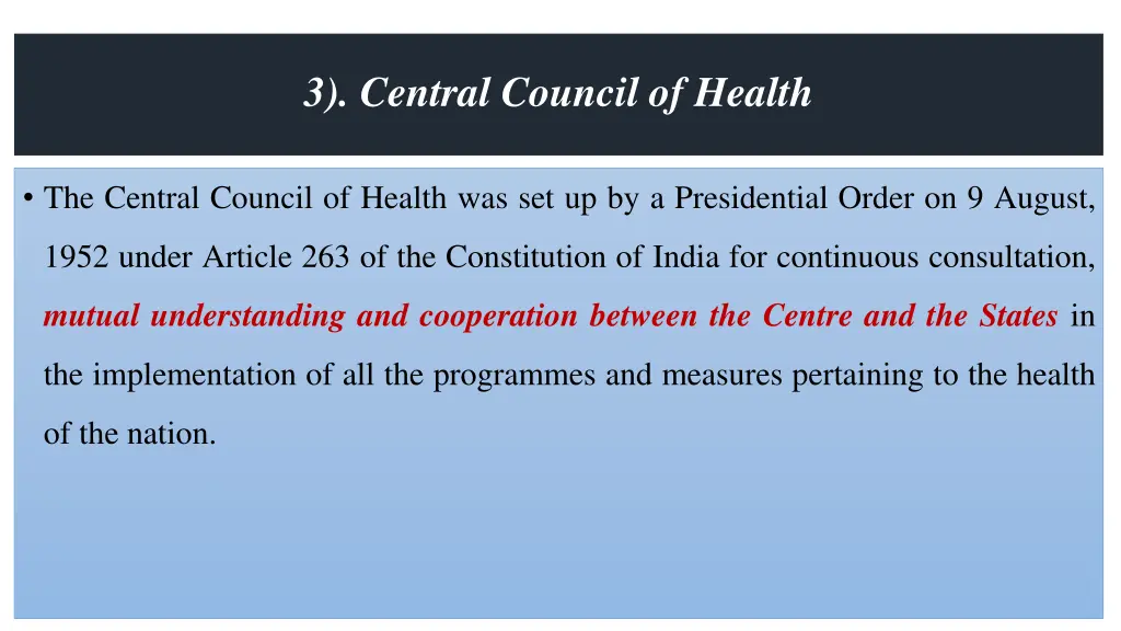 3 central council of health