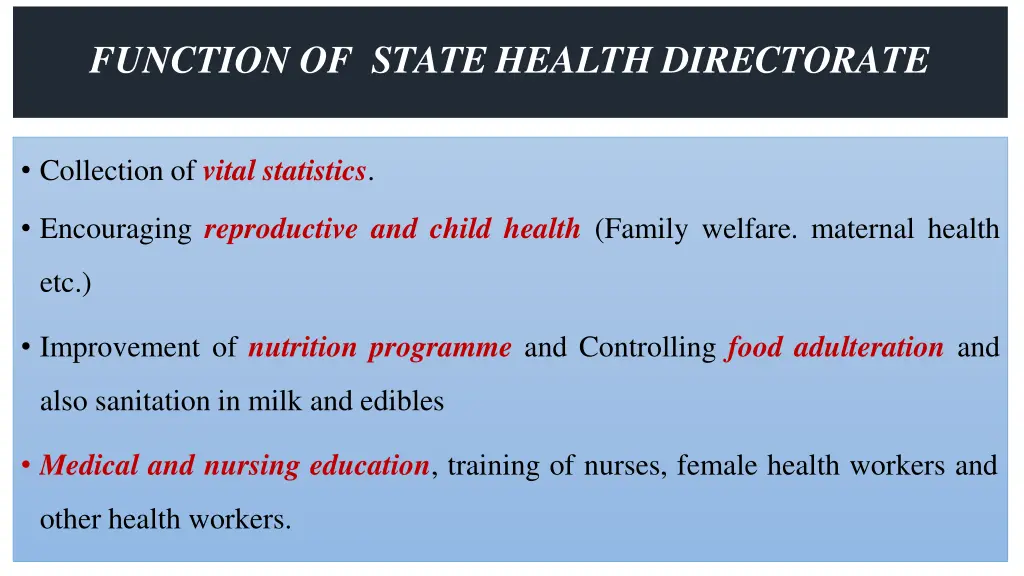function of state health directorate 1