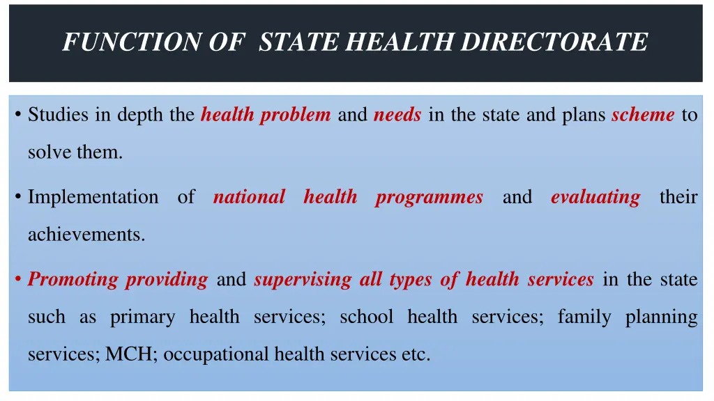 function of state health directorate