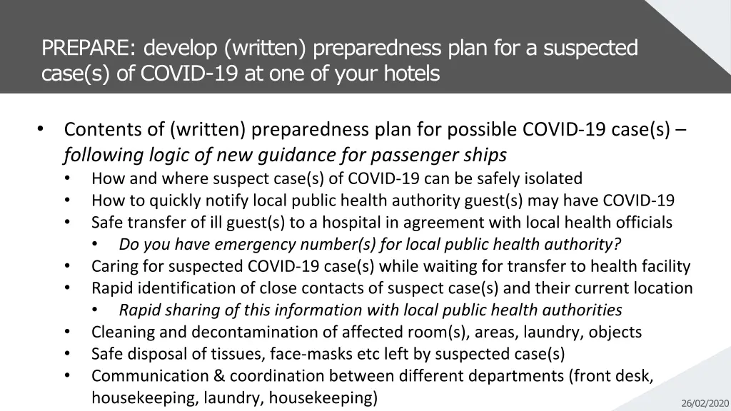 prepare develop written preparedness plan