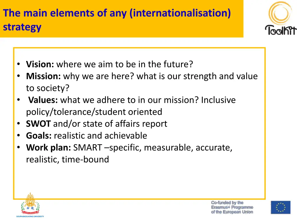 the main elements of any internationalisation