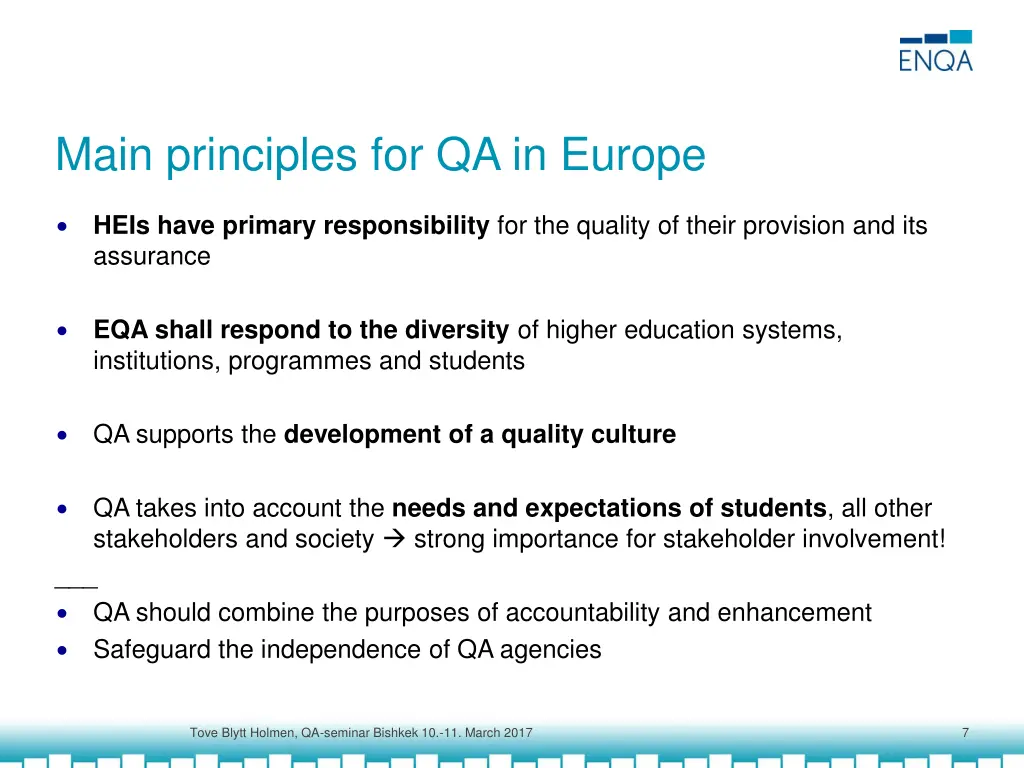 main principles for qa in europe