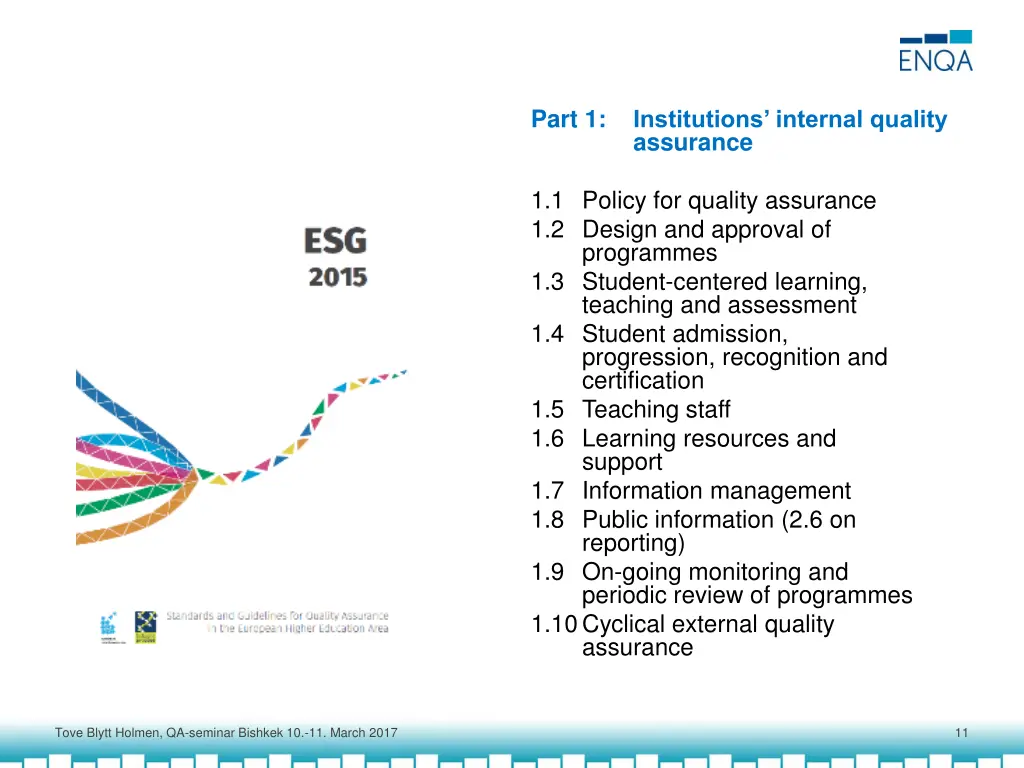 part 1 institutions internal quality assurance