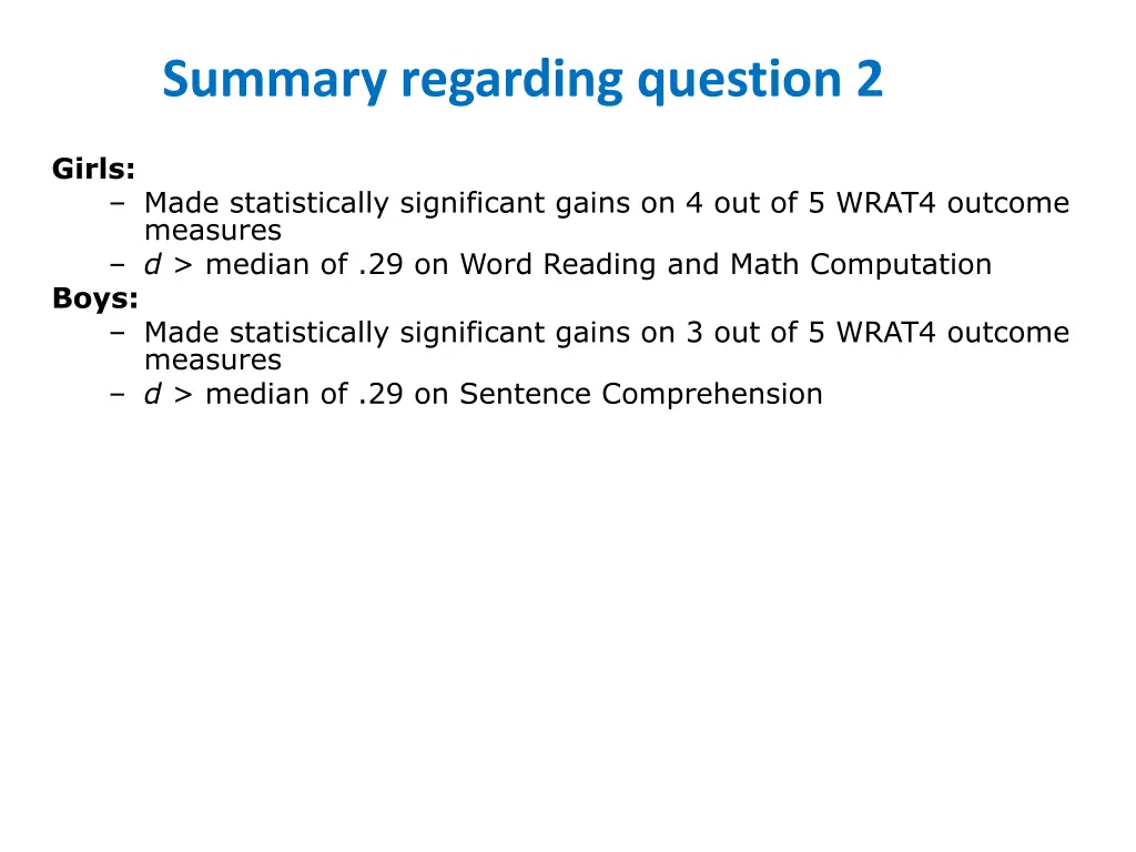 summary regarding question 2
