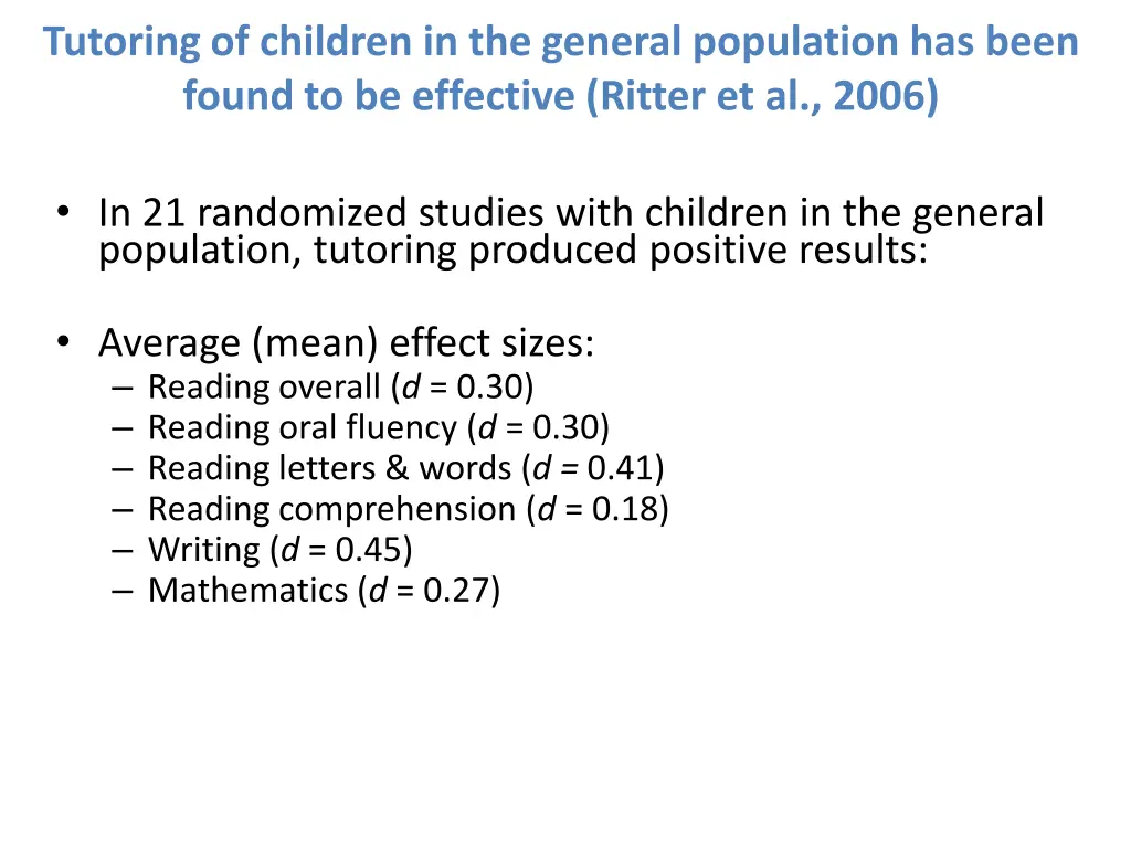 tutoring of children in the general population