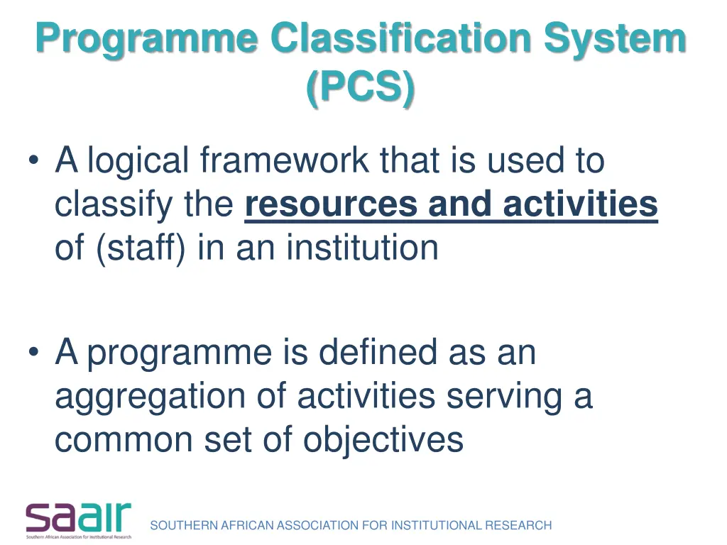 programme classification system pcs