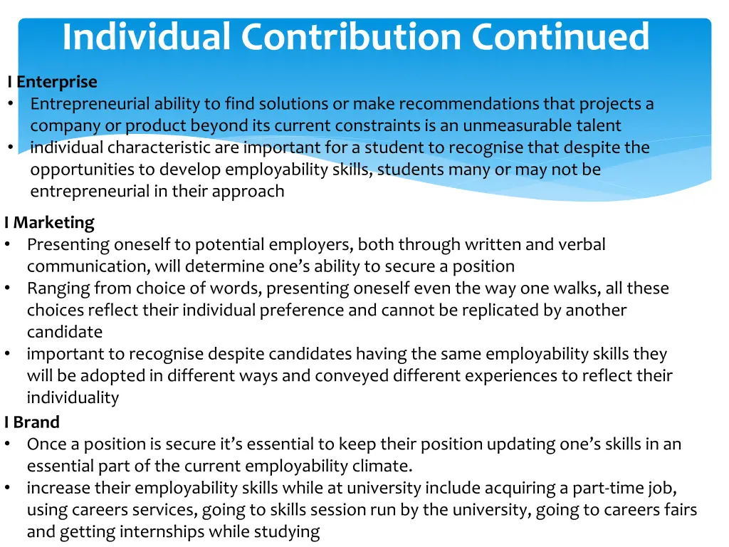 individual contribution continued