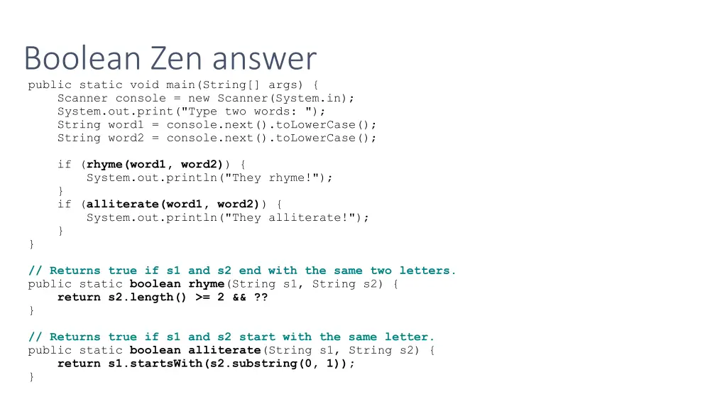 boolean zen answer public static void main string