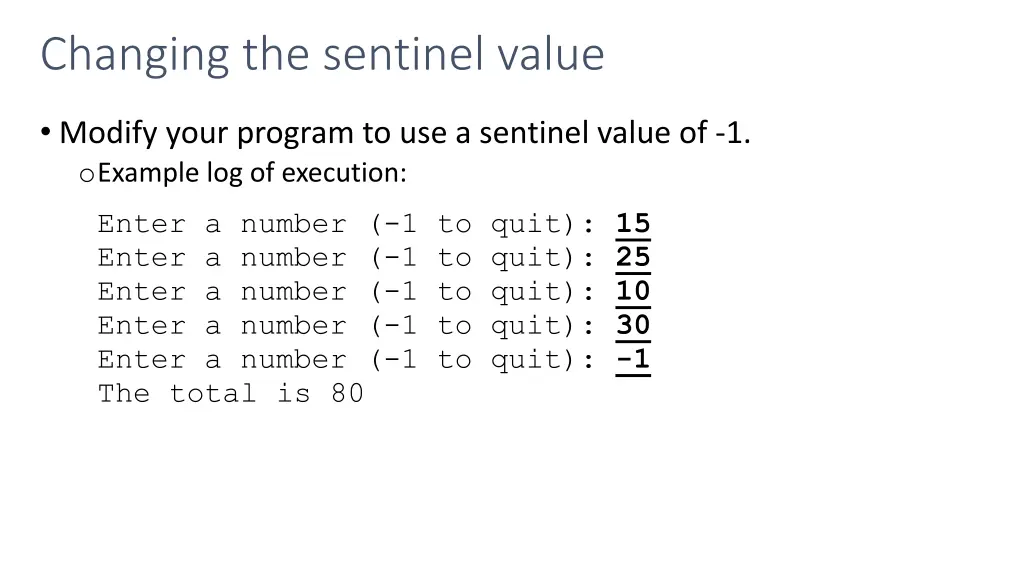 changing the sentinel value