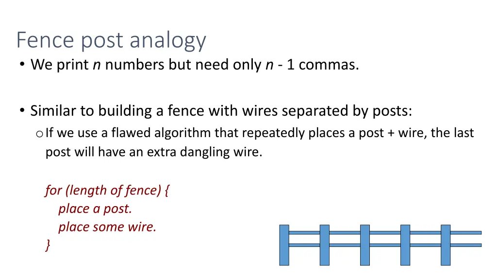 fence post analogy we print n numbers but need