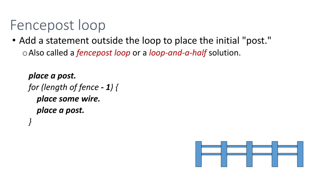 fencepost loop add a statement outside the loop