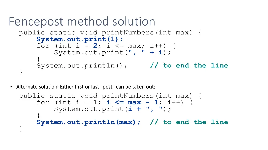 fencepost method solution public static void