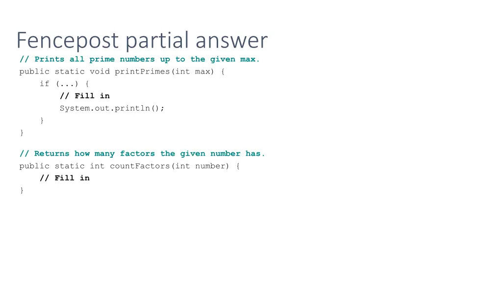 fencepost partial answer prints all prime numbers