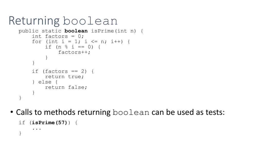 returning boolean public static boolean isprime