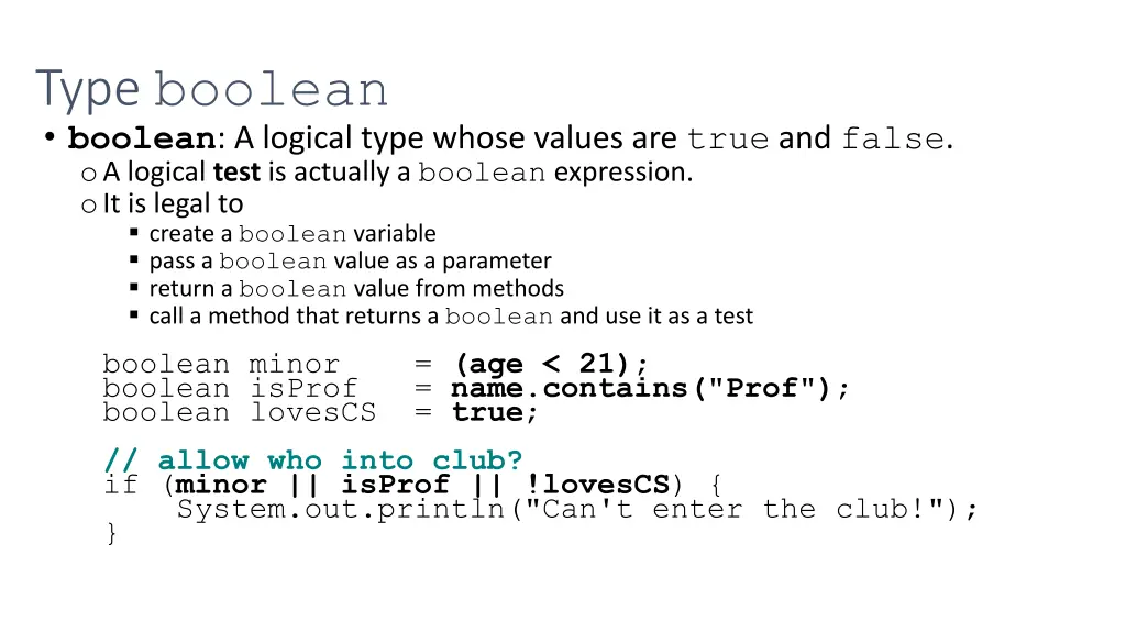 type boolean boolean a logical type whose values