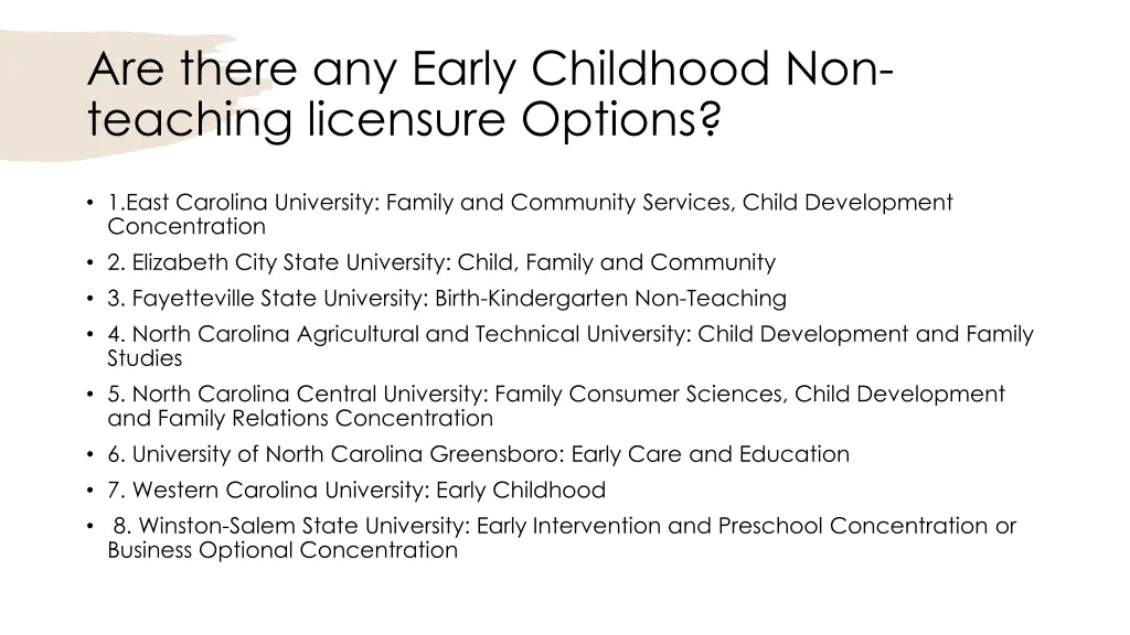 are there any early childhood non teaching