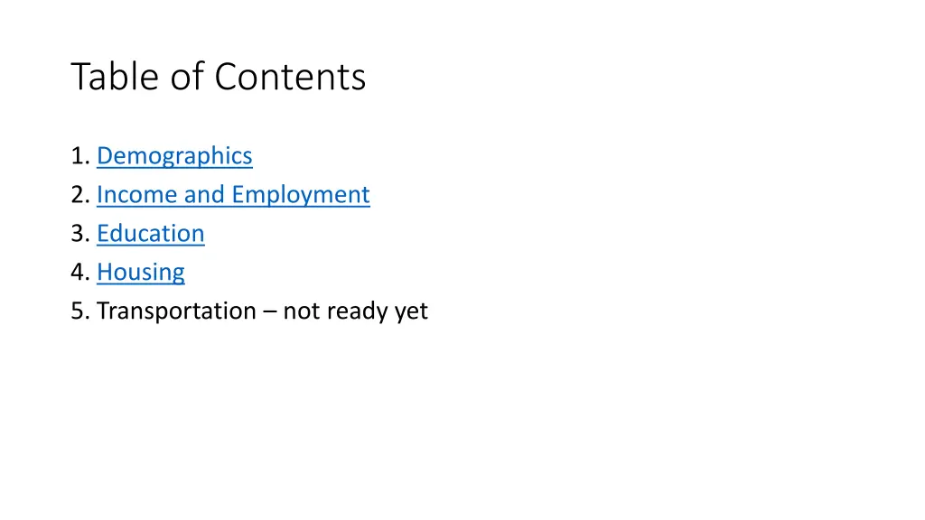 table of contents