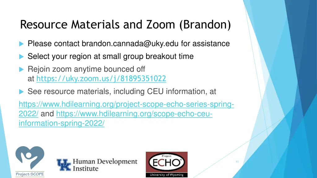 resource materials and zoom brandon