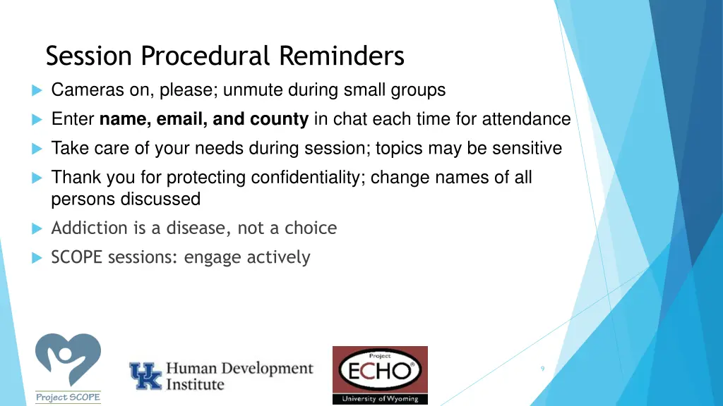session procedural reminders