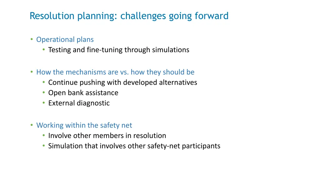 resolution planning challenges going forward